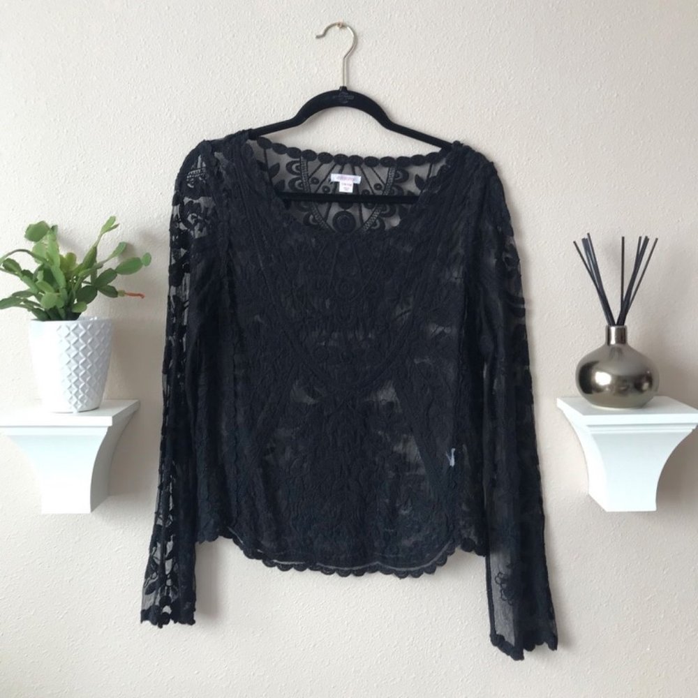 Black Sheer Long Sleeve Top